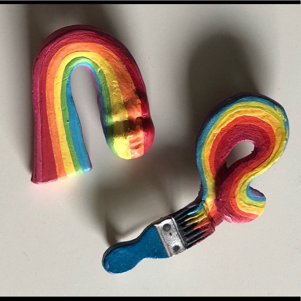 (2) Artisan Painted Clay Pins